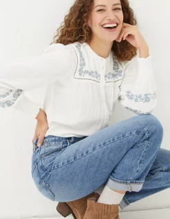 FatFace Nicole Embroidered Blouse Ivory New