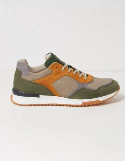 FatFace Oakes Leather Trainers Khaki Green Hot