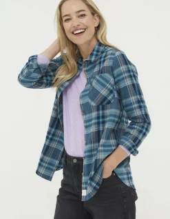 FatFace Olivia Check Shirt Teal Green Outlet
