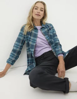 FatFace Olivia Check Shirt Teal Green Outlet