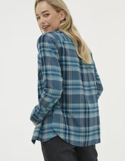 FatFace Olivia Check Shirt Teal Green Outlet