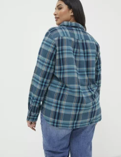 FatFace Olivia Check Shirt Teal Green Outlet