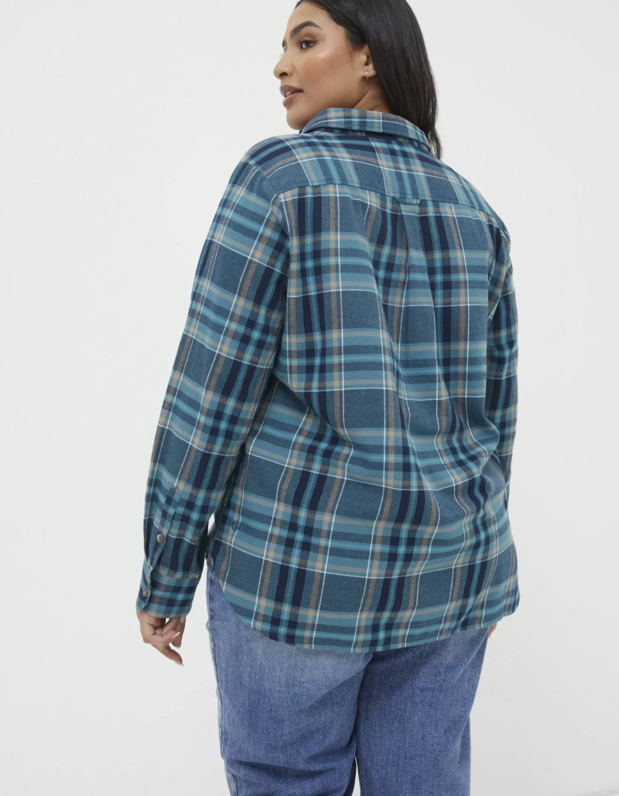 FatFace Olivia Check Shirt Teal Green Outlet
