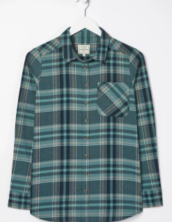 FatFace Olivia Check Shirt Teal Green Outlet