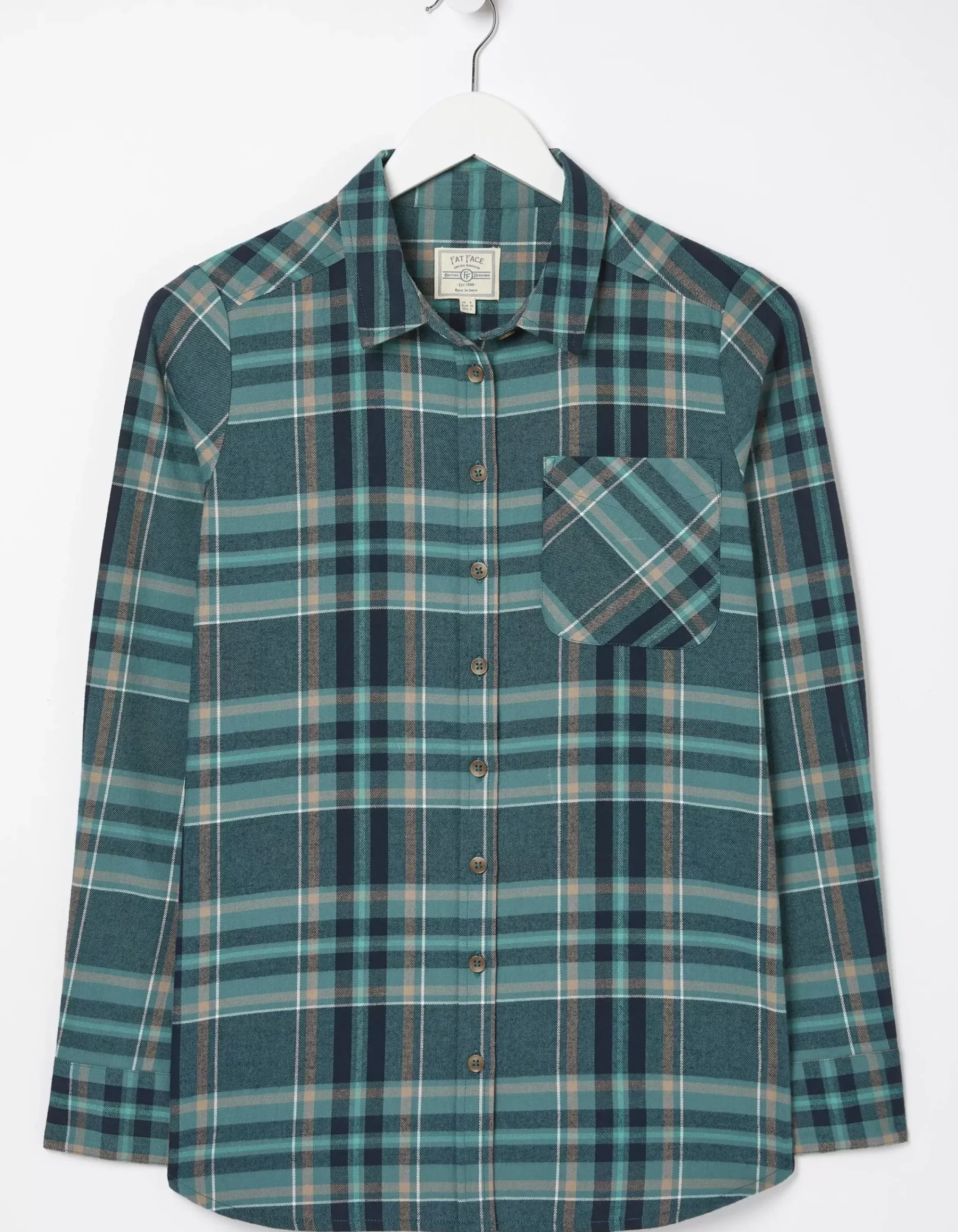 FatFace Olivia Check Shirt Teal Green Outlet