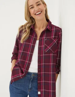FatFace Olivia Check Shirt Dark Red Hot