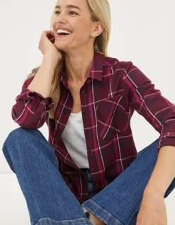 FatFace Olivia Check Shirt Dark Red Hot