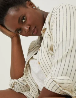 FatFace Olivia Stripe Linen Blend Shirt Ivory Clearance