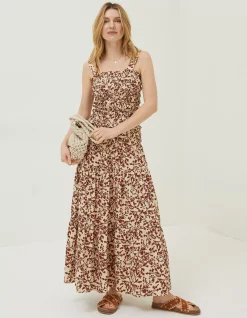 FatFace Oran Floral Smocked Cami Top Brown Sale