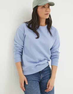 FatFace Organic Cotton Georgia Crew Sweatshirt Washed Blue Discount