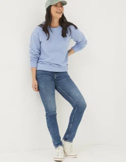 FatFace Organic Cotton Georgia Crew Sweatshirt Washed Blue Discount