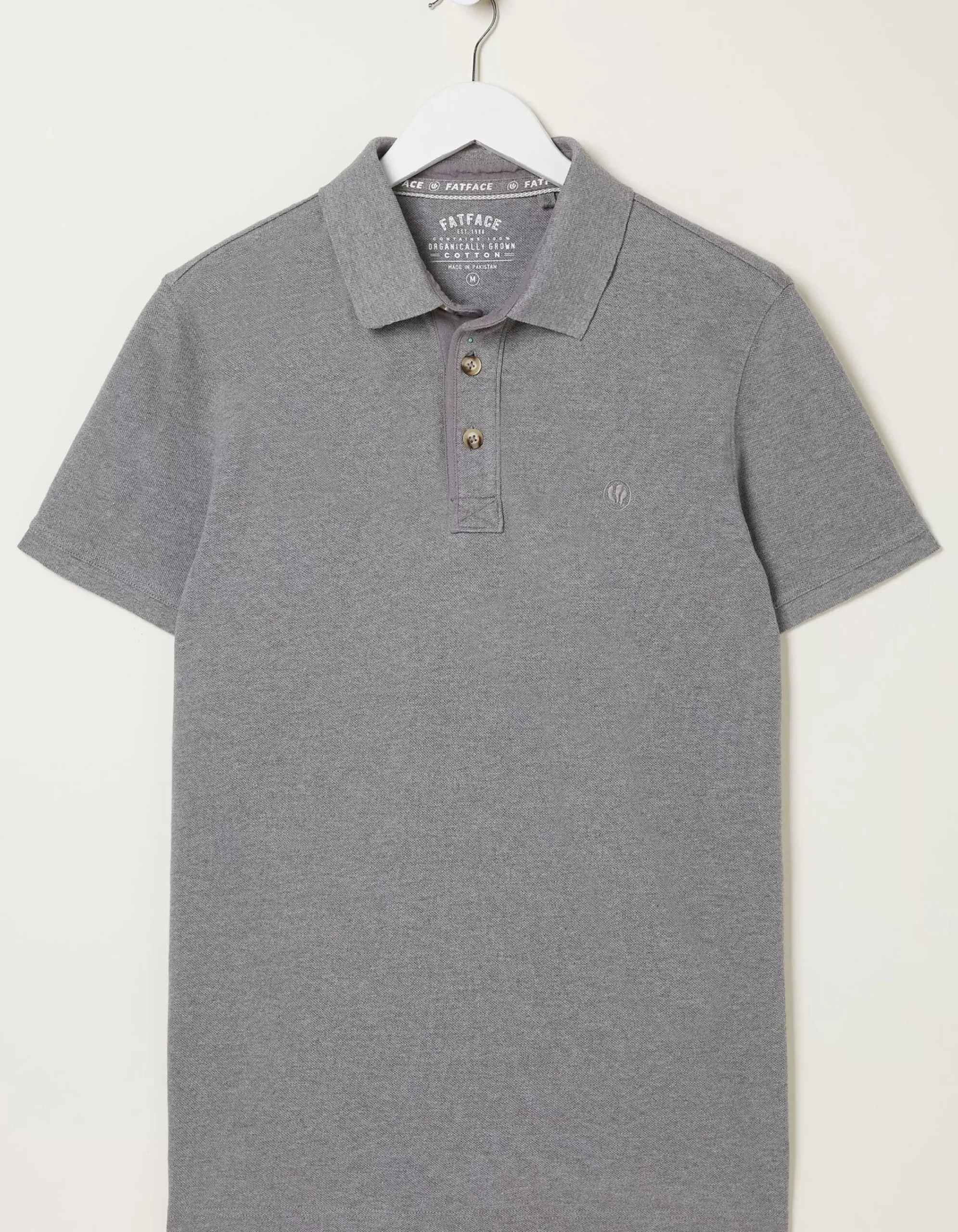 FatFace Organic Cotton Pique Polo Light Grey Hot
