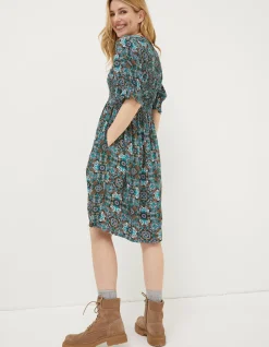 FatFace Pacey Mirrored Floral Dress Teal Green Online