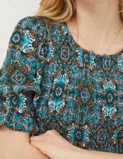 FatFace Pacey Mirrored Floral Dress Teal Green Online