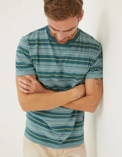 FatFace Padstow Stripe T-Shirt Teal Green Hot