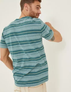 FatFace Padstow Stripe T-Shirt Teal Green Hot