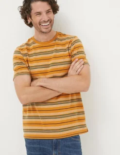 FatFace Padstow Stripe T-Shirt Vintage Gold Clearance