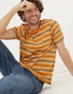 FatFace Padstow Stripe T-Shirt Vintage Gold Clearance