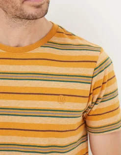FatFace Padstow Stripe T-Shirt Vintage Gold Clearance