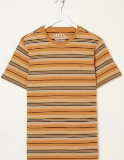 FatFace Padstow Stripe T-Shirt Vintage Gold Clearance