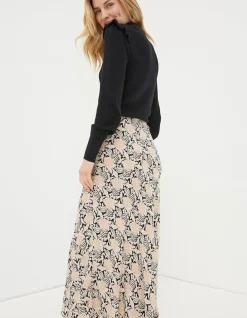 FatFace Pat Damask Floral Midi Skirt Black