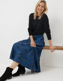 FatFace Pat Marble Midi Skirt Teal Blue Best