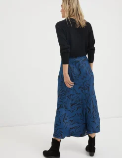 FatFace Pat Marble Midi Skirt Teal Blue Best