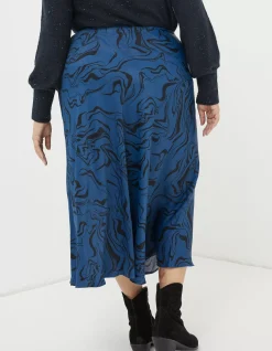 FatFace Pat Marble Midi Skirt Teal Blue Best