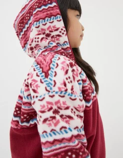 FatFace Patterned Microfleece Hoodie Rasp Red Best