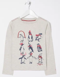 FatFace Penguin Graphic T-Shirt Oatmeal Marl New