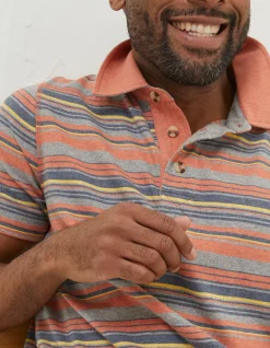 FatFace Penzance Stripe Polo Orange Discount