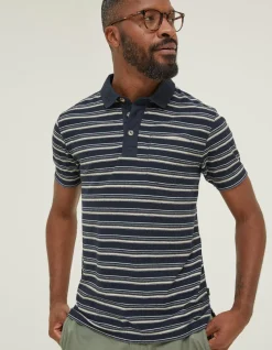 FatFace Perranporth Stripe Polo T-Shirt Navy Discount