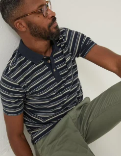 FatFace Perranporth Stripe Polo T-Shirt Navy Discount