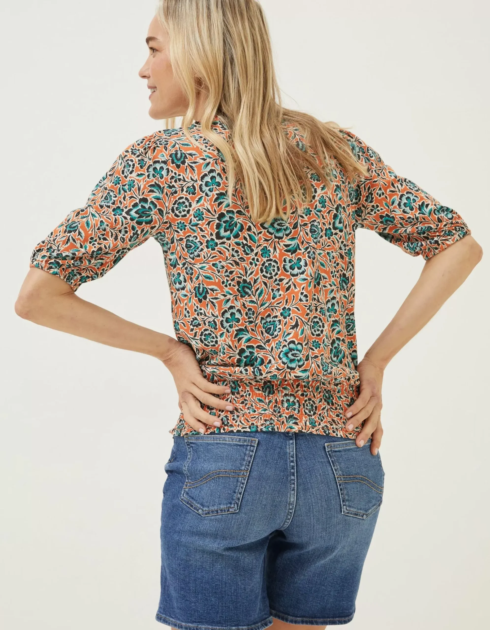 FatFace Perrie Sketch Floral Top Orange Outlet