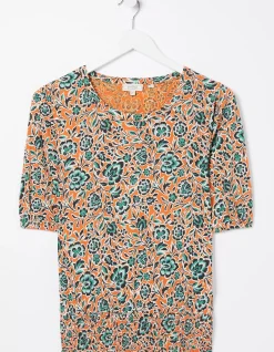 FatFace Perrie Sketch Floral Top Orange Outlet