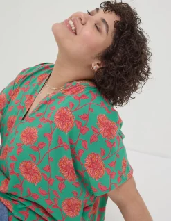 FatFace Piper Bali Blooms Tunic Bright Green Hot