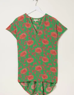 FatFace Piper Bali Blooms Tunic Bright Green Hot