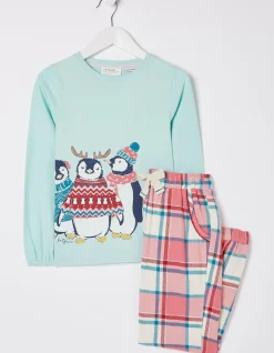 FatFace Pippa Penguin Check Pyjama Set Multi Clearance