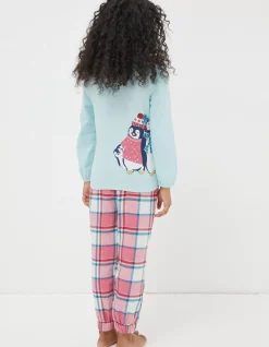 FatFace Pippa Penguin Check Pyjama Set Multi Clearance