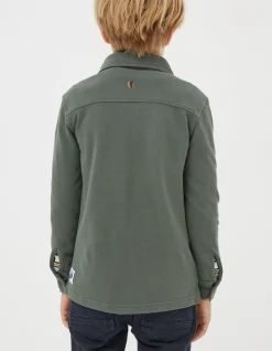FatFace Pique Long Sleeve Shirt Khaki Green New