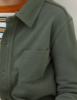 FatFace Pique Long Sleeve Shirt Khaki Green New