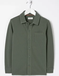 FatFace Pique Long Sleeve Shirt Khaki Green New
