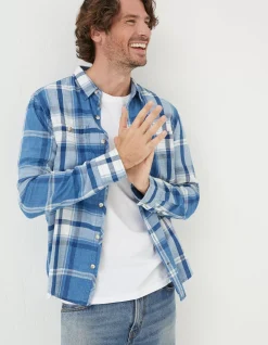 FatFace Plastow Check Shirt Blue Outlet
