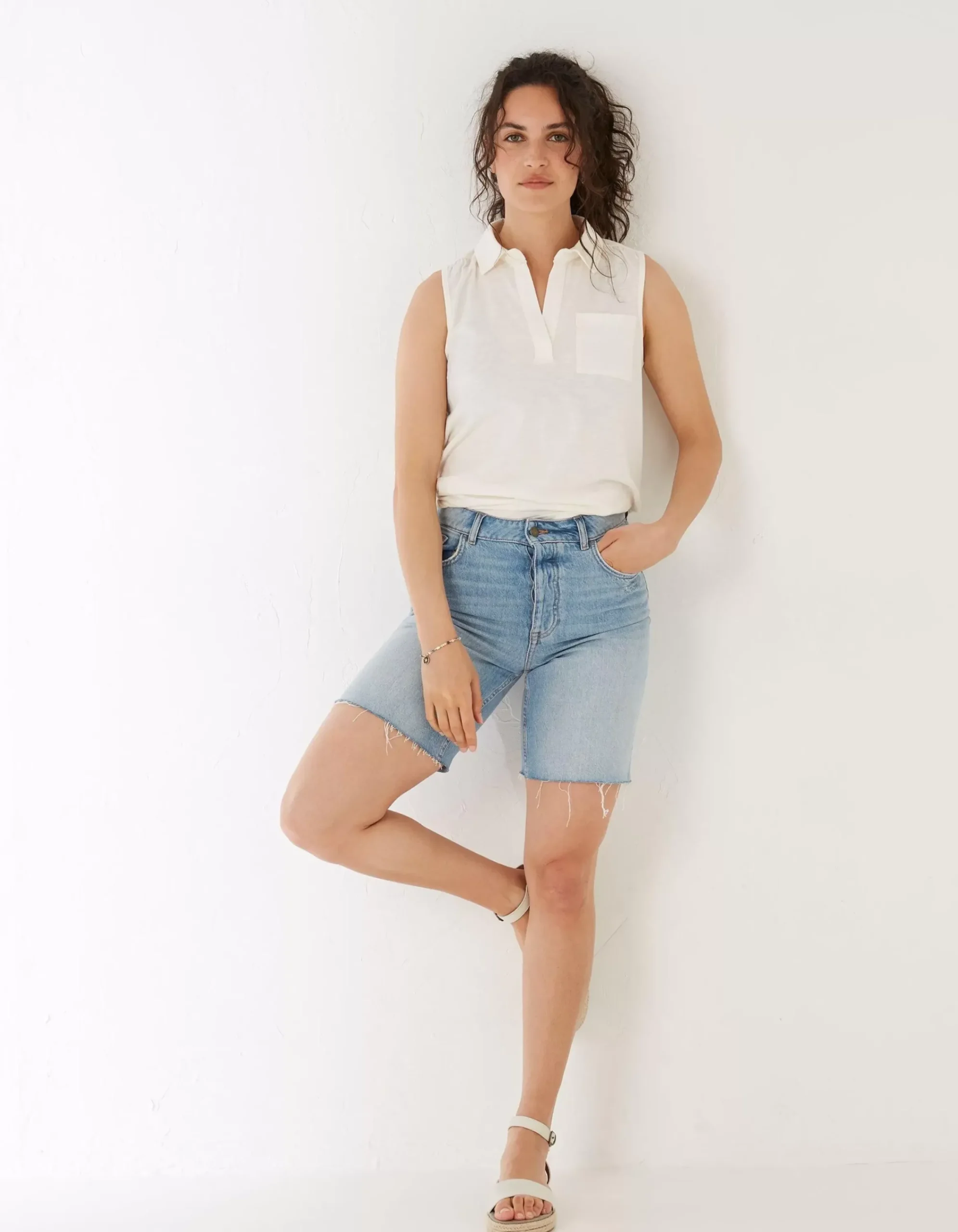 FatFace Polly Sleeveless Polo Shirt Ivory Best