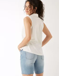FatFace Polly Sleeveless Polo Shirt Ivory Best