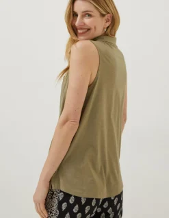 FatFace Polly Sleeveless Polo Shirt Khaki