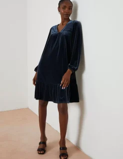 FatFace Poplar Velvet Swing Dress Dark Navy New