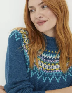 FatFace Porth Fairisle Jumper Teal Blue Discount