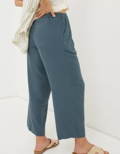 FatFace Portloe Linen Blend Trousers Teal Blue Outlet