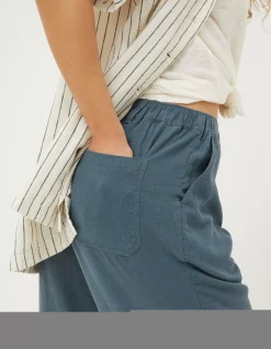 FatFace Portloe Linen Blend Trousers Teal Blue Outlet